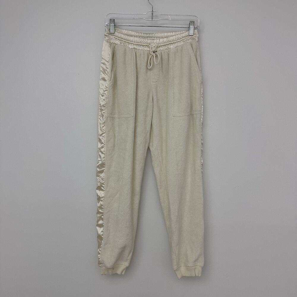 Atm Womens S Ivory Terry Cloth Fleece Sweatpant Pull On Joggers Cozy Neutral